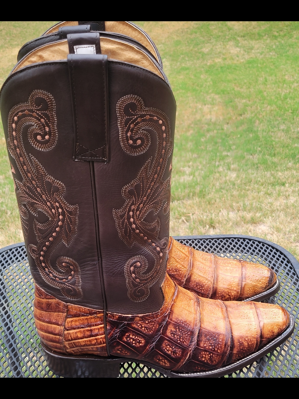 Rogers Genuine Caiman Cowboy Boots In Cognac J Toe - Picture 2 of 7